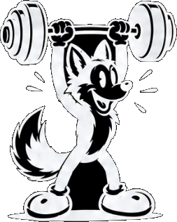Wolfhound mascot lifting a barbell overhead